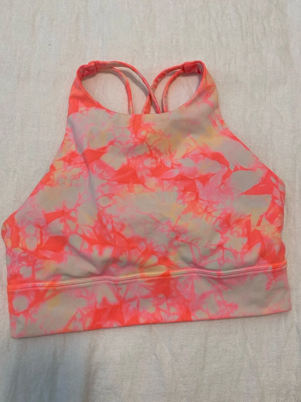 Lululemon Energy Bra High Neck Long Line Dual Shibori 8 White Grapefruit Orange